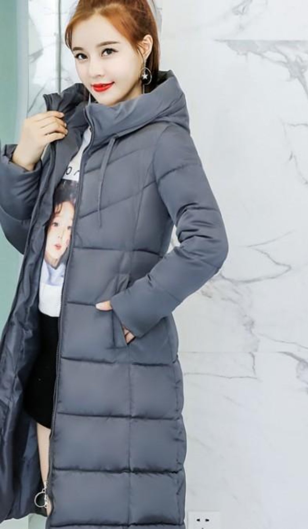 Long Army Green Hooded Women's Puffer Jacket