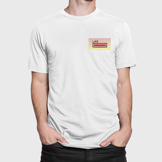 Full Life Men's Gaming Short Sleeve T-Shirt: white, red T-shirt, minimal graphic style