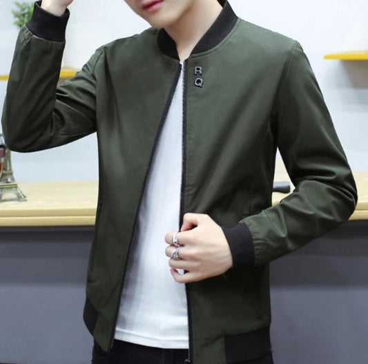 Round Neck Zipper Jacket for Men with Built-in Insulating Layer: dark olive green, black zip-up bomber jacket, minimal casual