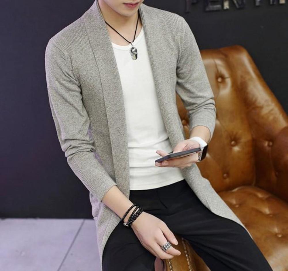 Red Shawl Collar Cardigan for Men with a Mid Length Fit