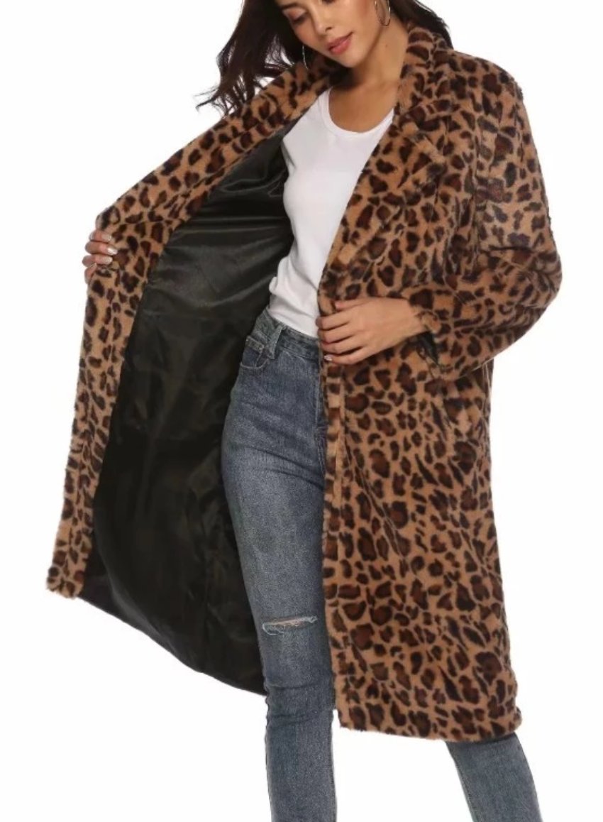 Animal Print Midi Women's Coat: Embrace the Wild Side in Style!