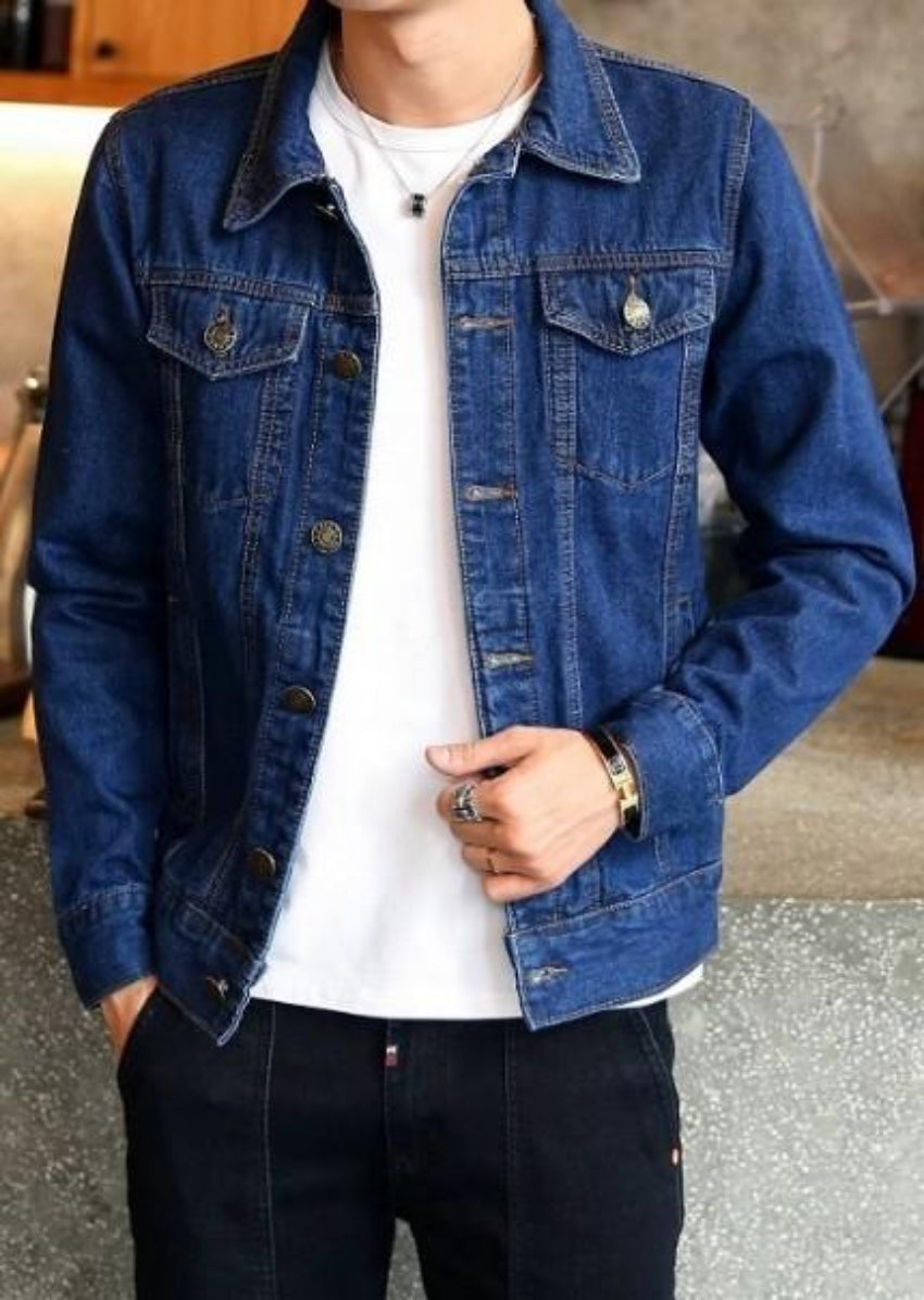 Classic Denim Jacket with Dual Pockets for Men