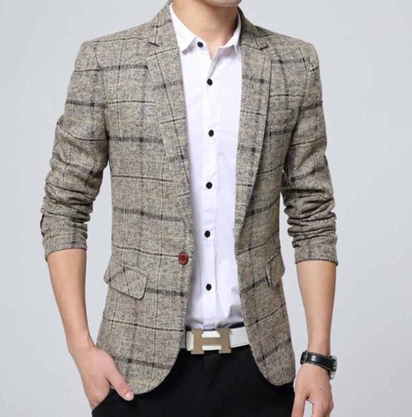 Navy Checkered Men's Sports Coat