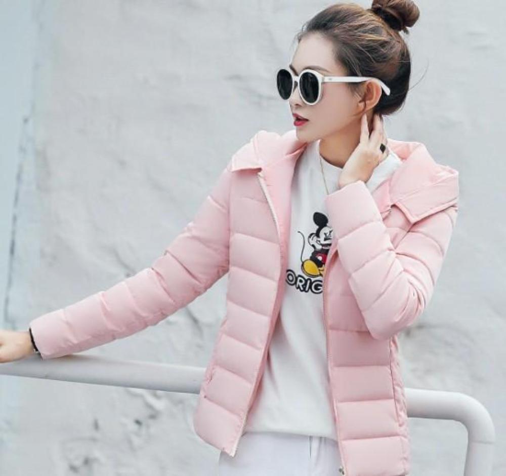 Slim Fit Pink Hooded Winter Zip Up Short Coat for Women