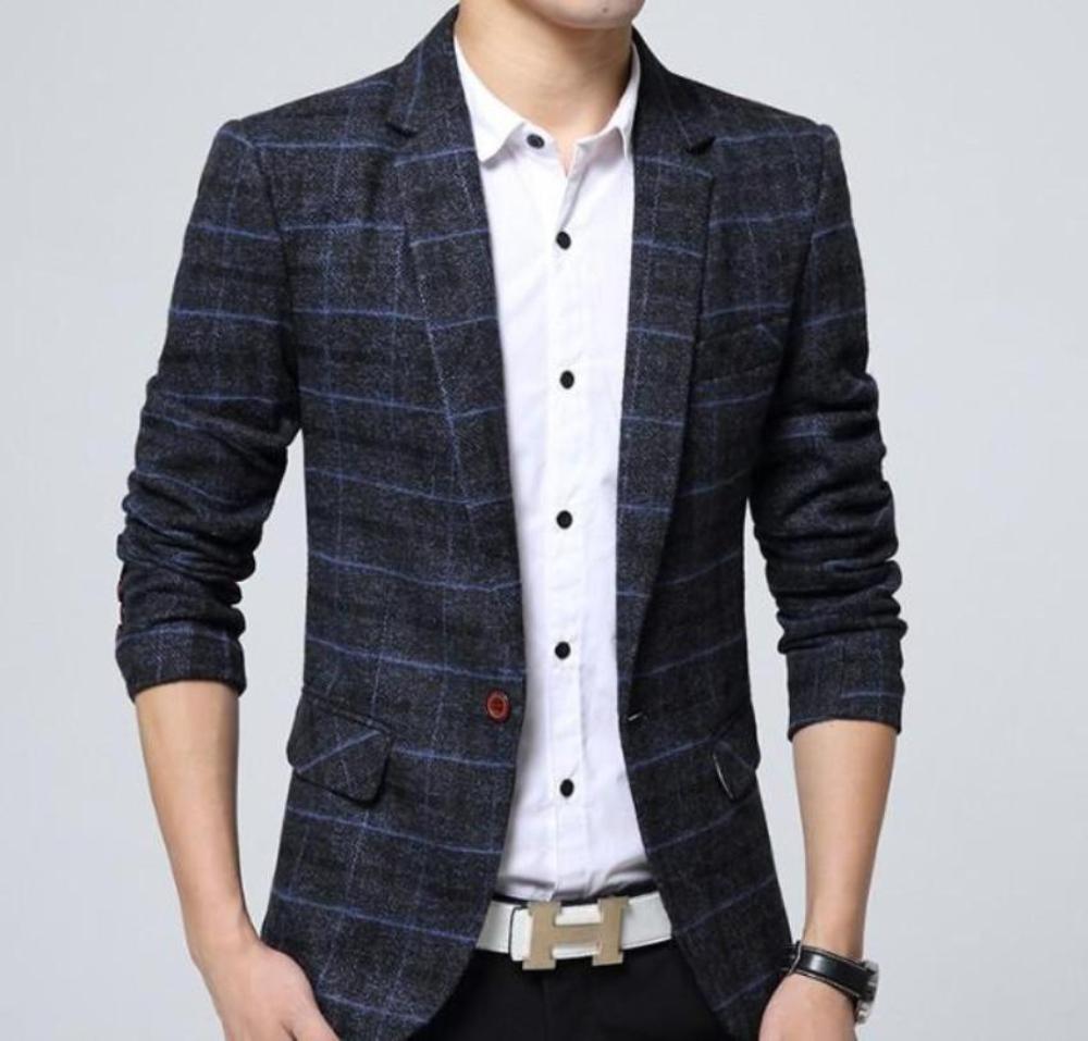 Navy Checkered Men's Sports Coat