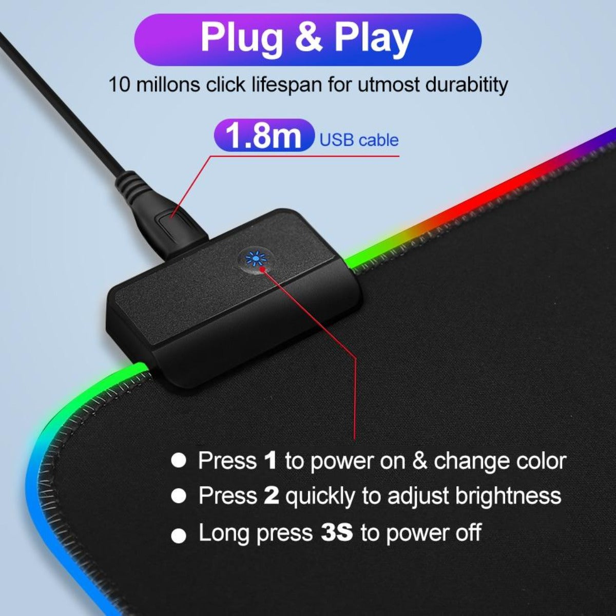 Large Size Dragon RGB Gaming Mouse Pad - Illuminated with a Single Touch