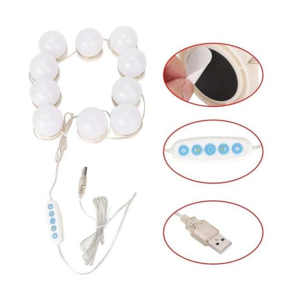 LED Vanity Table with Adjustable Brightness Lights - Set of 10 Bulbs