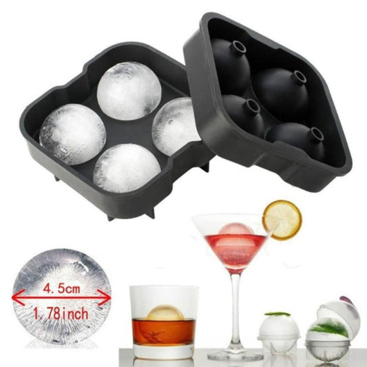 Cocktail Ice Ball Maker Mold Tray: black, clear/white ice ice sphere mold tray, minimal product demonstration style