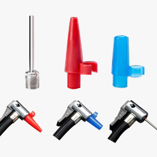 Portable 12V 150 PSI Air Pump for Inflating Tires: silver, red air inflator nozzle adapter set, functional style