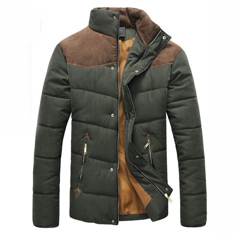 Navy Blue Men's Puffer Jacket with a Stand Collar