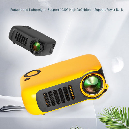 Portable Home Cinema Projector with Full HD Capability: yellow, black portable projector, modern compact tech style