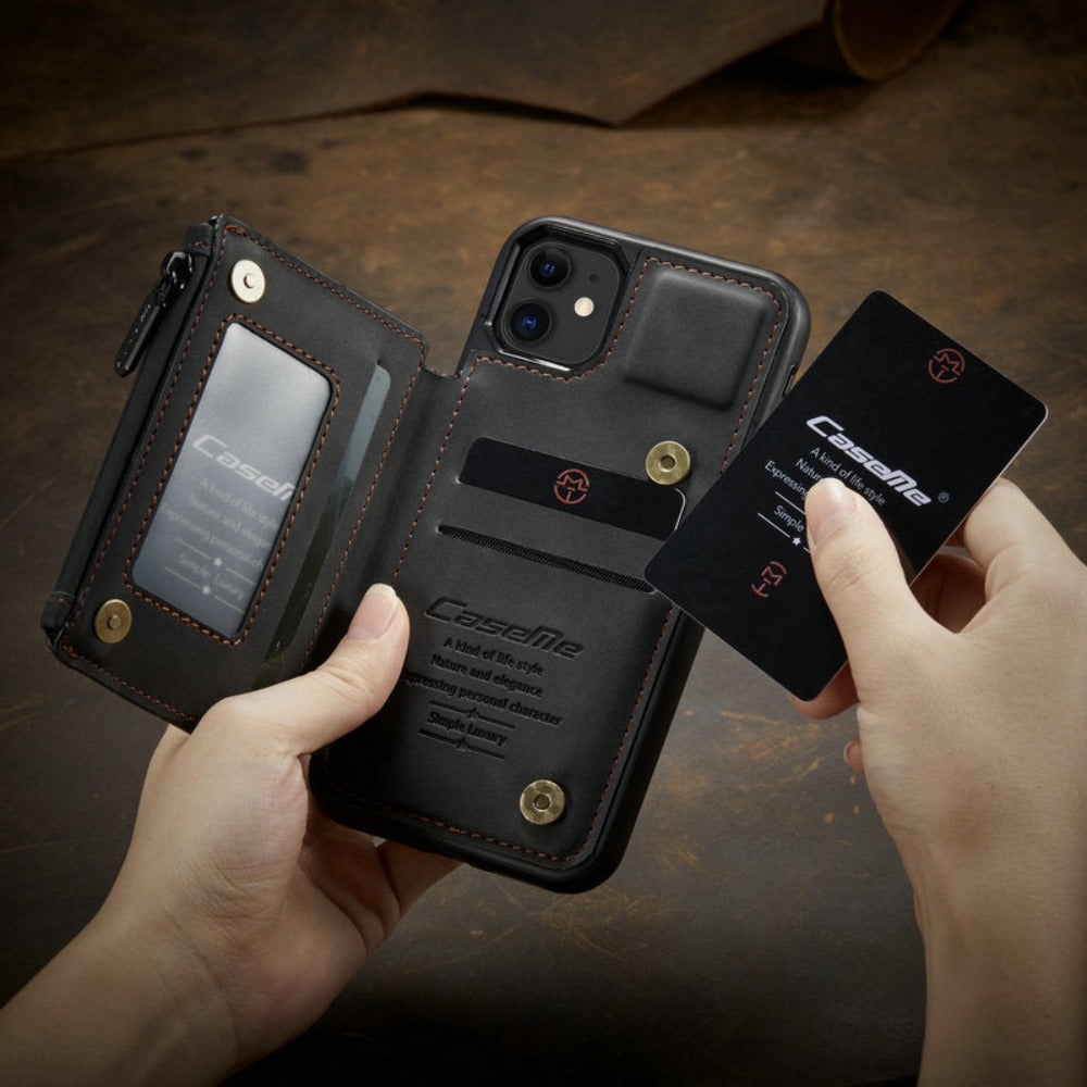 Slim Back Case with Zipper for iPhone 11 to 15 Series