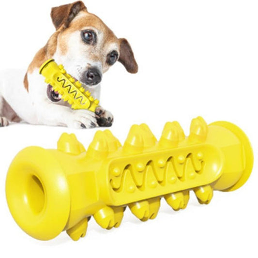 Dogs' Chew Toy: Promote Dental Health and Reduce Boredom: bright yellow, white dog-themed product photo, bright playful pet t