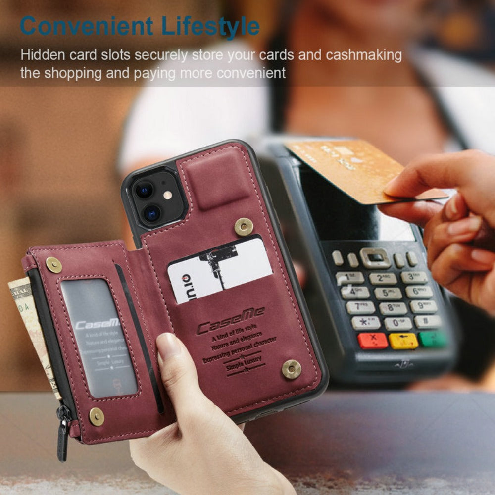 Slim Back Case with Zipper for iPhone 11 to 15 Series