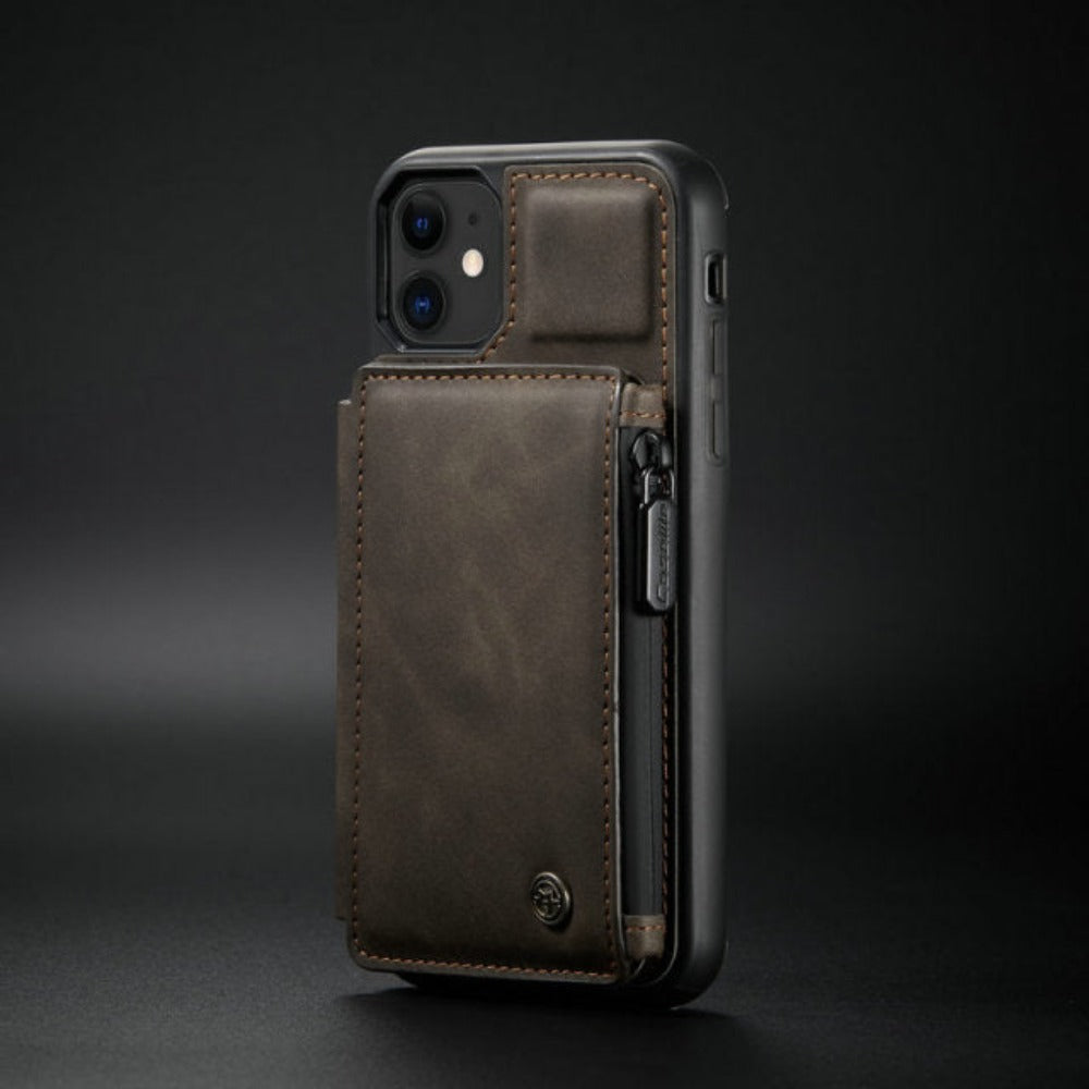 Slim Back Case with Zipper for iPhone 11 to 15 Series