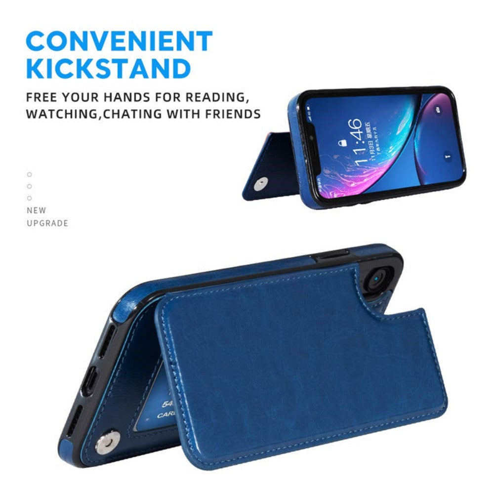 Retro-Themed Vegan Leather Flip Wallet Case for iPhone 11 to 15