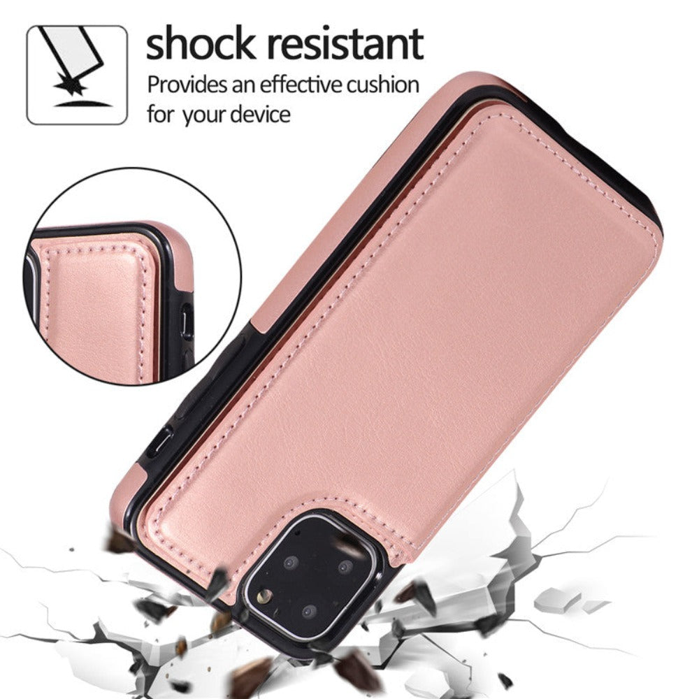 Retro-Themed Vegan Leather Flip Wallet Case for iPhone 11 to 15