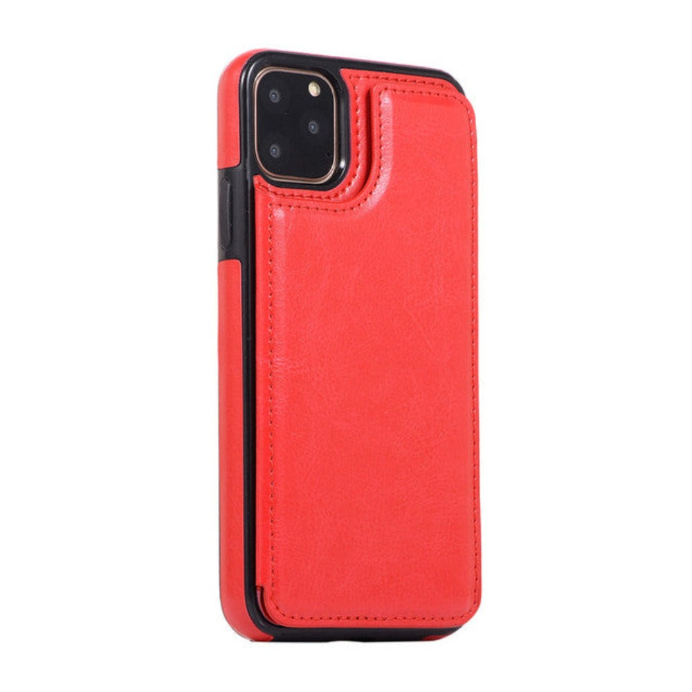 Retro-Themed Vegan Leather Flip Wallet Case for iPhone 11 to 15