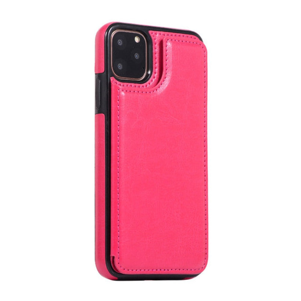 Retro-Themed Vegan Leather Flip Wallet Case for iPhone 11 to 15