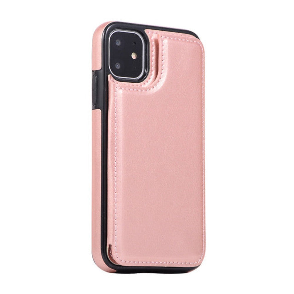 Retro-Themed Vegan Leather Flip Wallet Case for iPhone 11 to 15