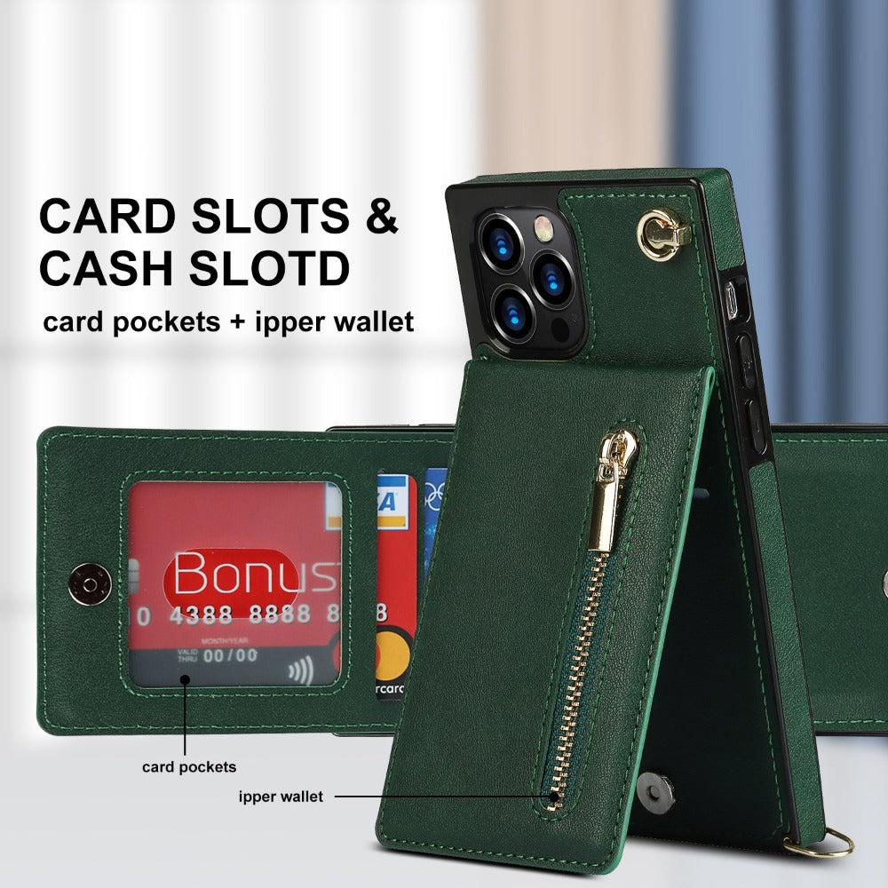 Crossbody Strap Slim Wallet Case for iPhone Series with Zipper Closure