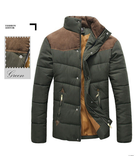 Navy Blue Men's Puffer Jacket with a Stand Collar