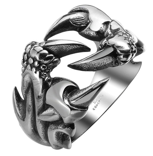 Stainless Steel Dragon Claw Ring for Men with a Biker Style: silver, dark gray crab claws, gothic animal-themed style