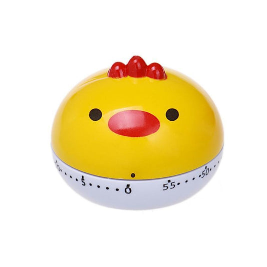 Cartoon-Style Kitchen Timer with 60-Minute Countdown: yellow, white chick/bird character, cartoon kawaii style