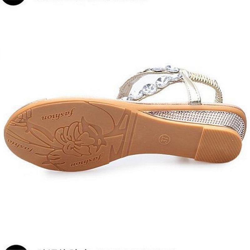 Khaki Slip-on Sandals with Rhinestones for Women