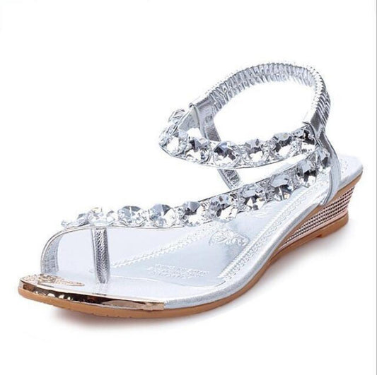 Silver Rhinestone Women's Slip-On Sandals: silver, clear sandal, dressy, embellished style
