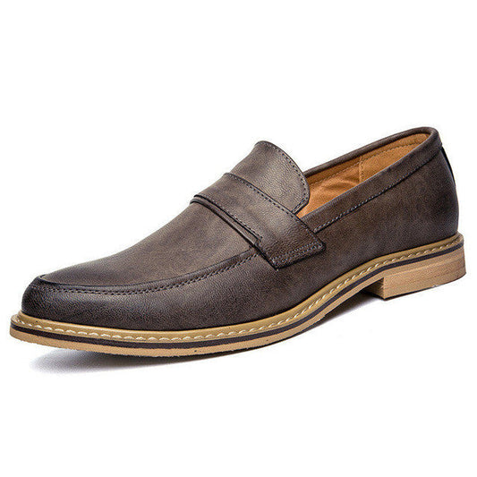 Everyday Slip On Shoes for Men's Business Casual Attire: dark brown, tan slip-on loafer shoe, classic casual style