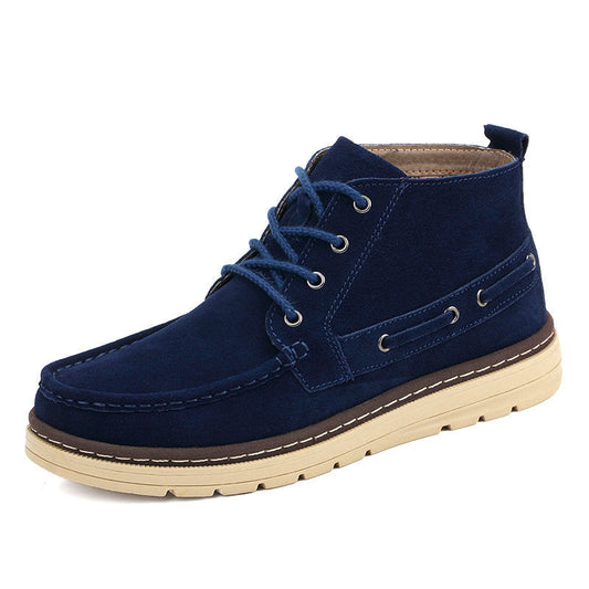 Suede Leather Lace Up Ankle Boots for Men: navy blue, beige ankle boot, casual boat-shoe-inspired style
