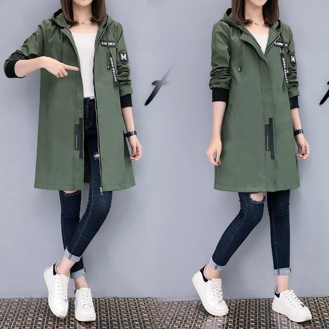 Army Green Women's Zip-Up Casual Hoodie