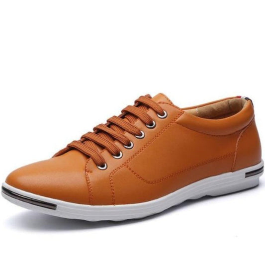 Casual Lace-Up Shoes for Men's Street Style: tan brown, white lace-up sneaker shoe, casual minimal style