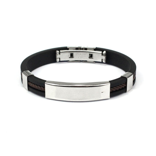 Casual Street Style Stainless Steel Bracelet for Men: black, silver bracelet, minimal style