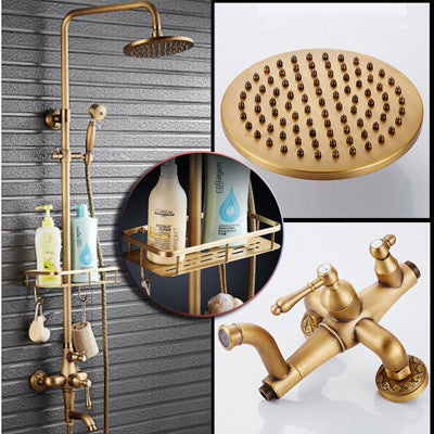 Antique Brass Bronze Shower Set with Single Handle and Wall Storage Bracket