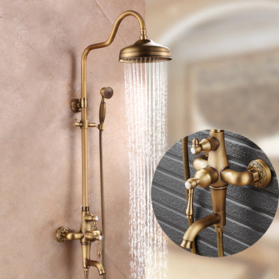 Antique Brass Bronze Shower Set with Single Handle and Wall Storage Bracket