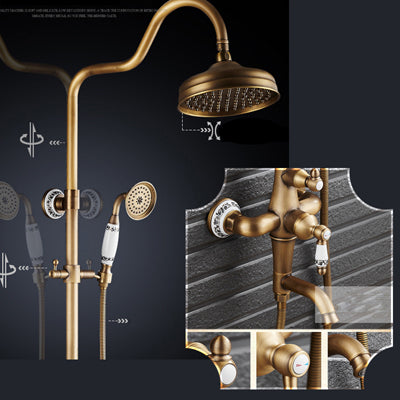 Antique Brass Bronze Shower Set with Single Handle and Wall Storage Bracket