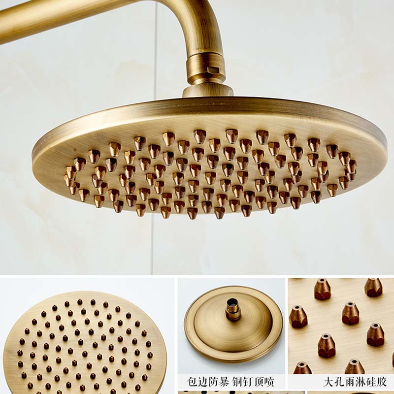 Brass Rainfall Faucet with Temperature Control Handle - Antique Style, 8"