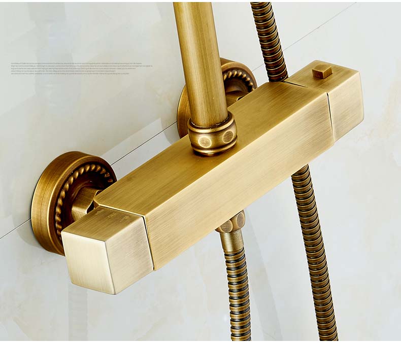 Brass Rainfall Faucet with Temperature Control Handle - Antique Style, 8"