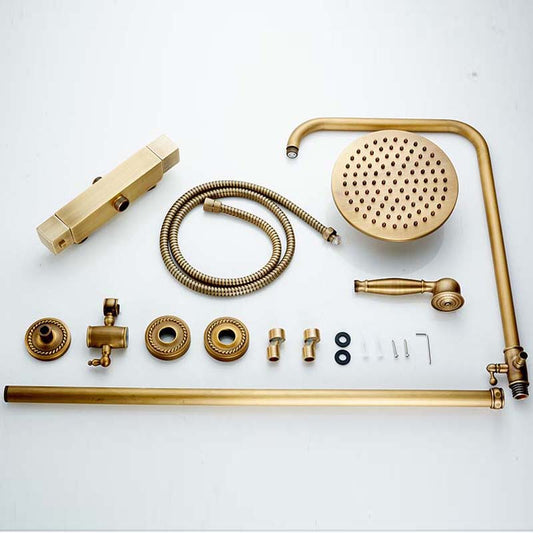 Brass Rainfall Faucet with Temperature Control Handle - Antique Style, 8": brushed gold, brass shower fixture set, vintage st