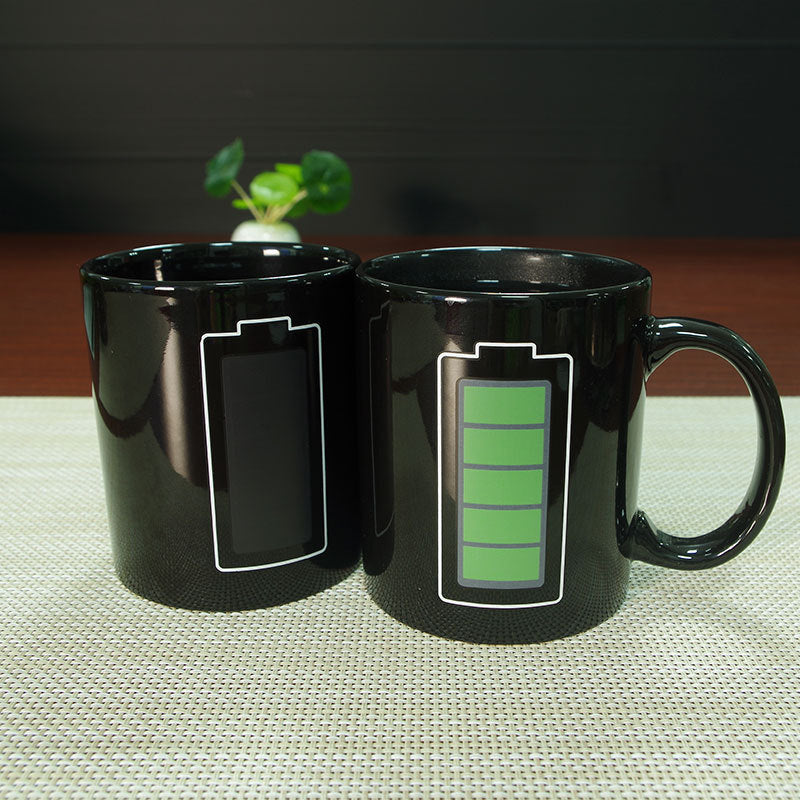 Heat Reactive Battery Indicator Coffee Cup with Color Changing Magic