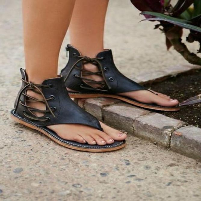 Black Vegan Leather Gladiator Sandals for Women, Size 7