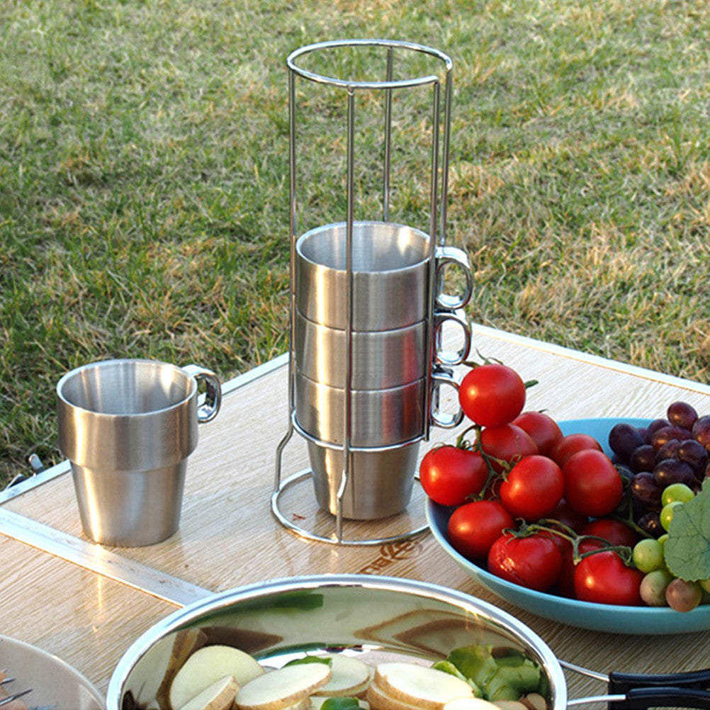 Stainless Steel Double Layer Coffee Mugs - Set of 4
