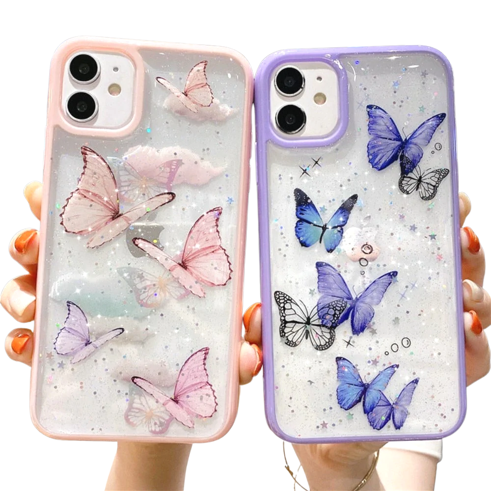 Glitter Butterfly Transparent iPhone Case