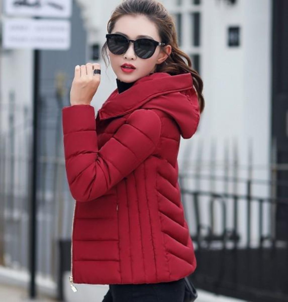 Army Green Slim Fit Hooded Zip Up Winter Short Coat for Women