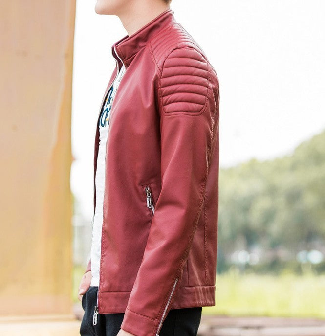 Slim-Fit Faux Leather Motorcycle Jacket for Men