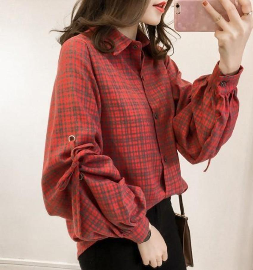 Plaid Bell Sleeve Women's Top