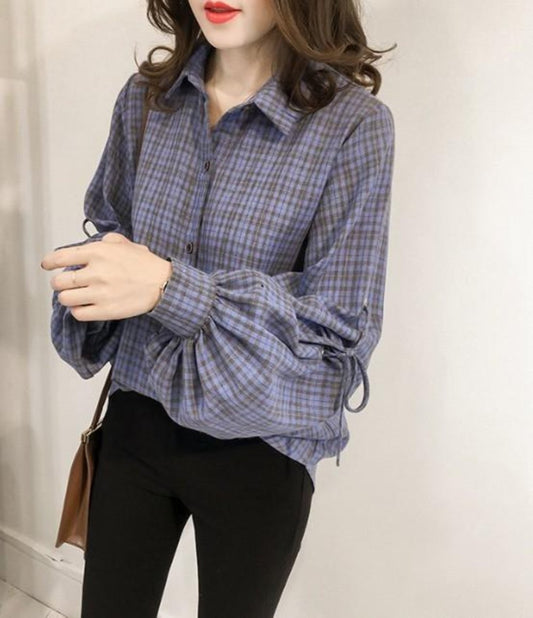Plaid Bell Sleeve Women's Top