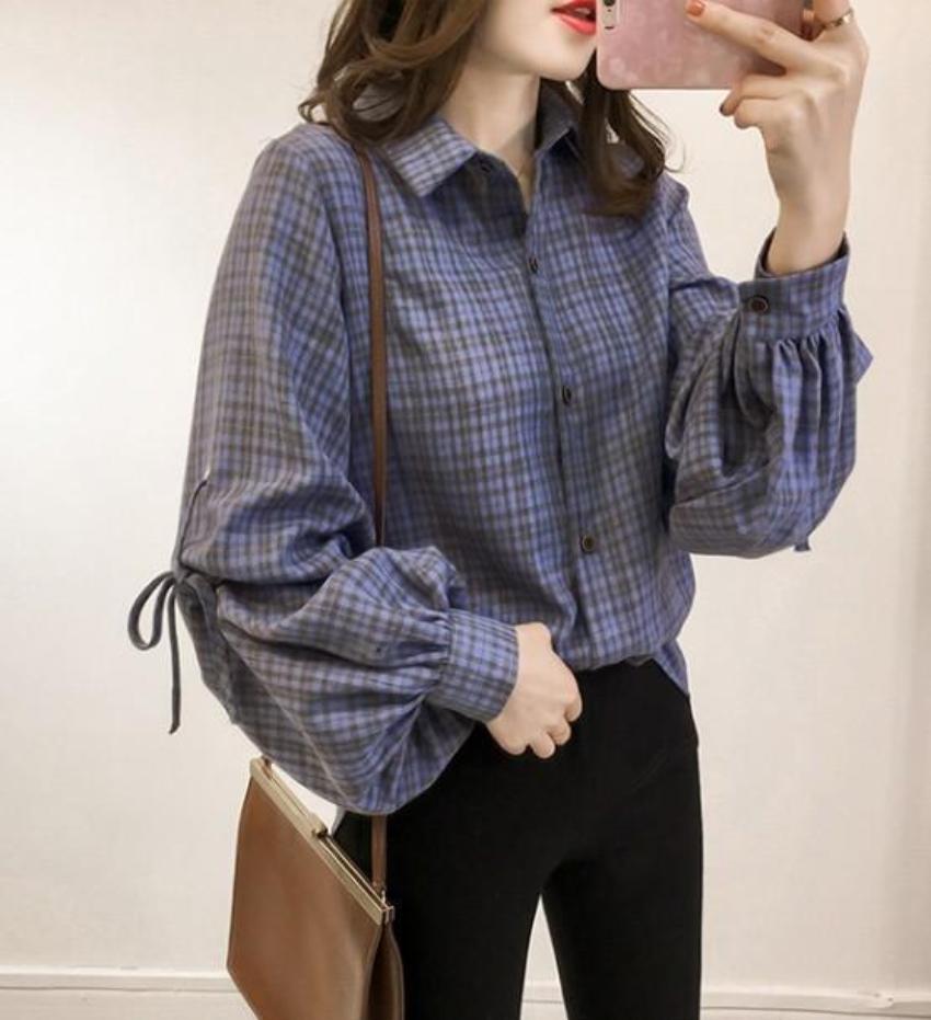 Plaid Bell Sleeve Women's Top